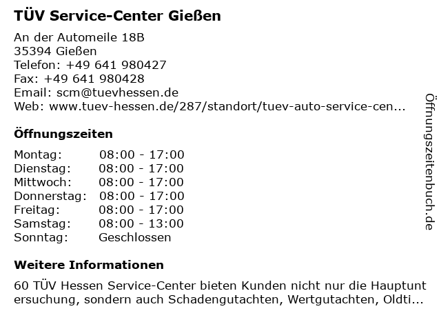 TÜV Service-Center Gießen in Gießen: Adresse und Öffnungszeiten