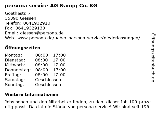 persona service AG & Co. KG in Giessen: Adresse und Öffnungszeiten