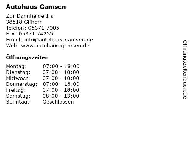 Autohaus Gamsen in Gifhorn: Adresse und Öffnungszeiten