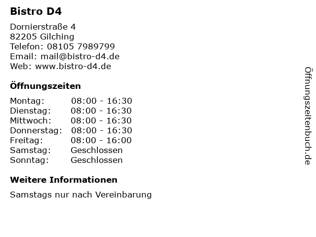 Bistro D4 in Gilching: Adresse und Öffnungszeiten