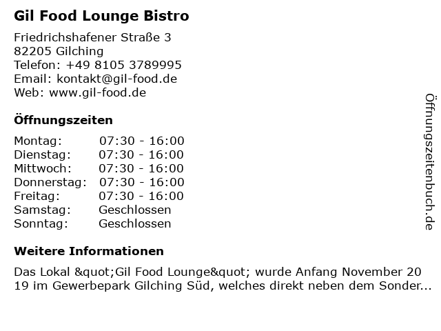 Gil Food Lounge Bistro in Gilching: Adresse und Öffnungszeiten
