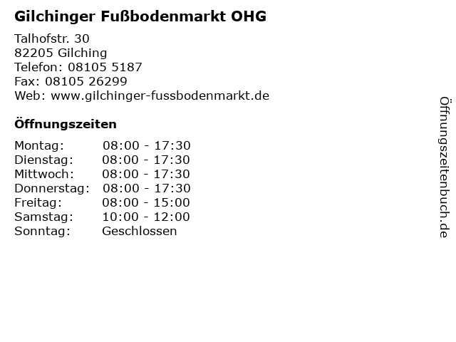 Gilchinger Fußbodenmarkt OHG in Gilching: Adresse und Öffnungszeiten