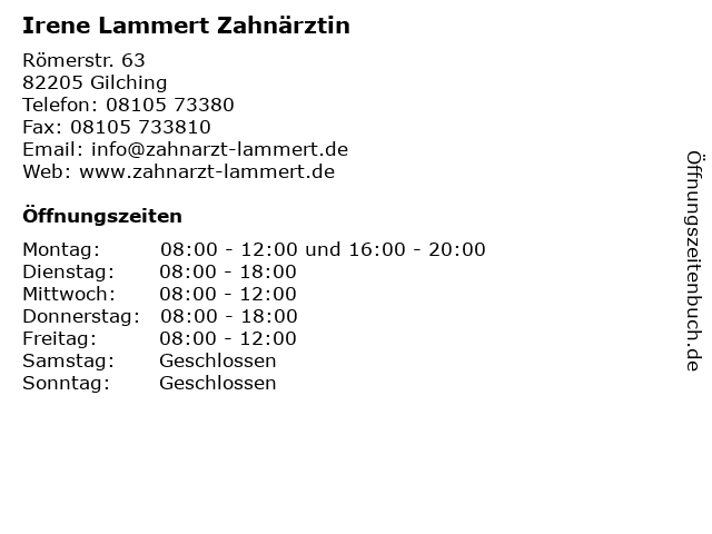 Irene Lammert Zahnärztin in Gilching: Adresse und Öffnungszeiten