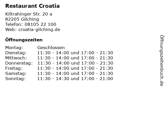 Restaurant Croatia in Gilching: Adresse und Öffnungszeiten