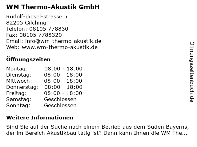 WM Thermo-Akustik GmbH in Gilching: Adresse und Öffnungszeiten