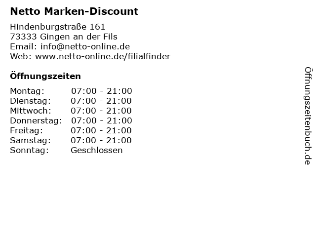 Netto Marken-Discount in Gingen an der Fils: Adresse und Öffnungszeiten