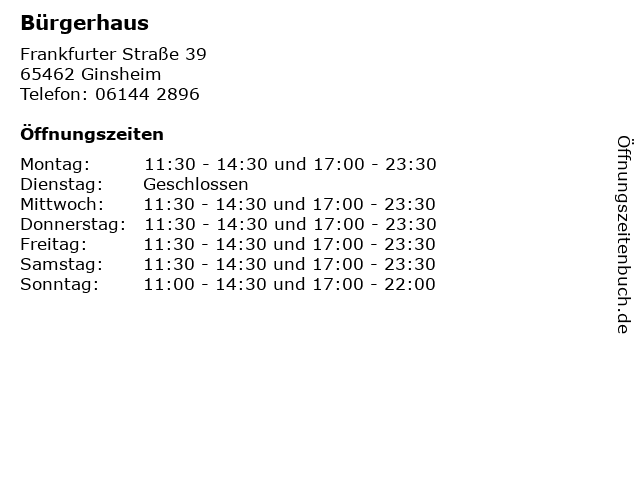 Bürgerhaus in Ginsheim: Adresse und Öffnungszeiten