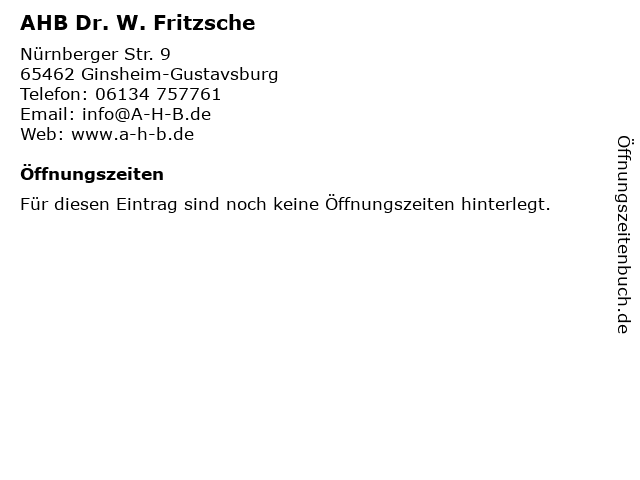 AHB Dr. W. Fritzsche in Ginsheim-Gustavsburg: Adresse und Öffnungszeiten