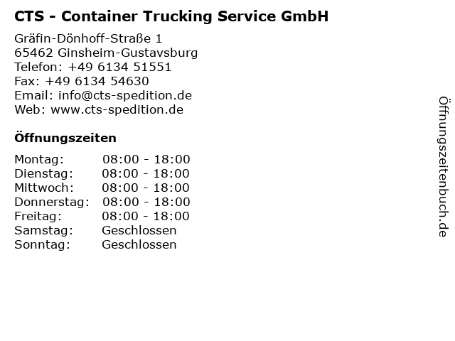 CTS - Container Trucking Service GmbH in Ginsheim-Gustavsburg: Adresse und Öffnungszeiten