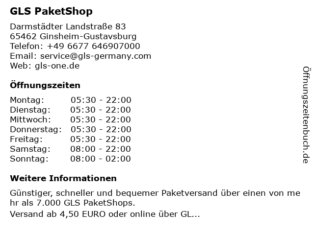 GLS PaketShop in Ginsheim-Gustavsburg: Adresse und Öffnungszeiten