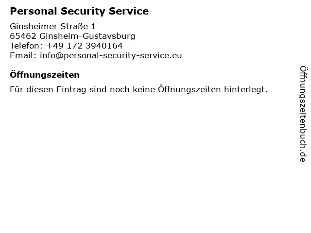 Personal Security Service in Ginsheim-Gustavsburg: Adresse und Öffnungszeiten