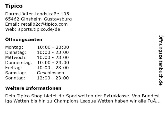 Tipico in Ginsheim-Gustavsburg: Adresse und Öffnungszeiten