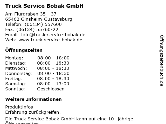 Truck Service Bobak GmbH in Ginsheim-Gustavsburg: Adresse und Öffnungszeiten
