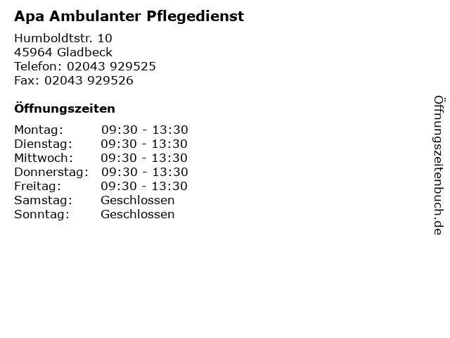 Apa Ambulanter Pflegedienst in Gladbeck: Adresse und Öffnungszeiten