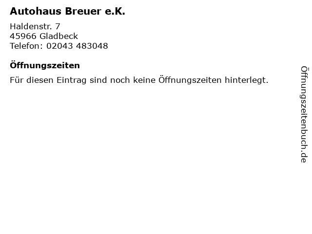 Autohaus Breuer e.K. in Gladbeck: Adresse und Öffnungszeiten