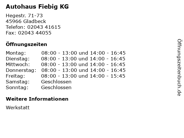 Autohaus Fiebig KG in Gladbeck: Adresse und Öffnungszeiten