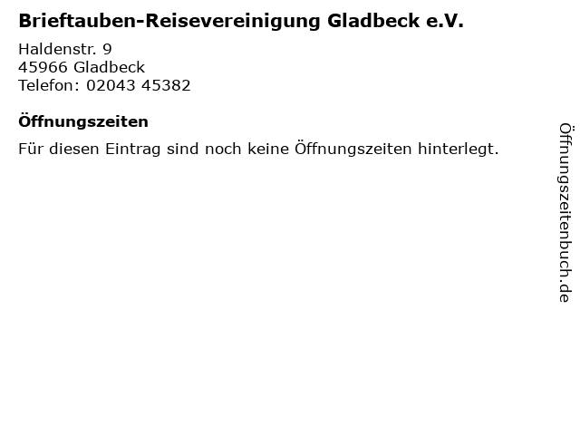 Brieftauben-Reisevereinigung Gladbeck e.V. in Gladbeck: Adresse und Öffnungszeiten