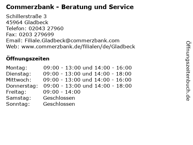 Commerzbank - Beratung und Service in Gladbeck: Adresse und Öffnungszeiten