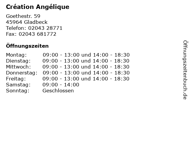 Création Angélique in Gladbeck: Adresse und Öffnungszeiten
