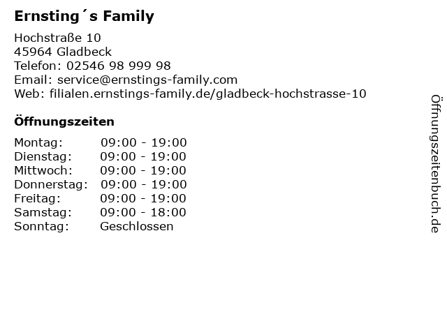 Ernsting´s Family in Gladbeck: Adresse und Öffnungszeiten