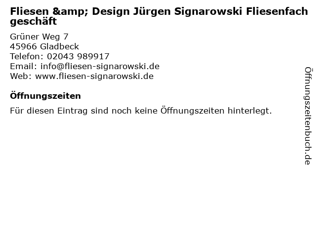 Fliesen & Design Jürgen Signarowski Fliesenfachgeschäft in Gladbeck: Adresse und Öffnungszeiten