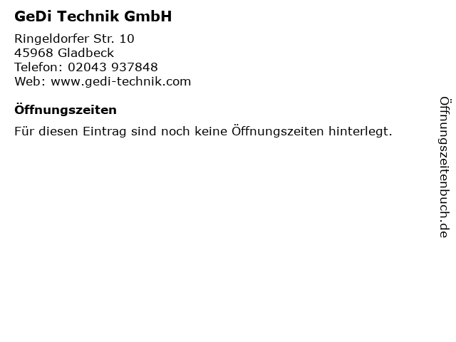 GeDi Technik GmbH in Gladbeck: Adresse und Öffnungszeiten