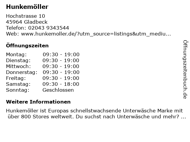 Hunkemöller in Gladbeck: Adresse und Öffnungszeiten