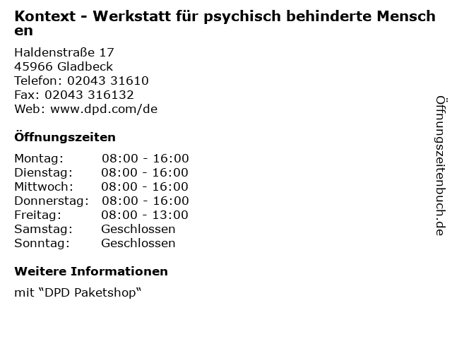 Kontext - Werkstatt für psychisch behinderte Menschen in Gladbeck: Adresse und Öffnungszeiten