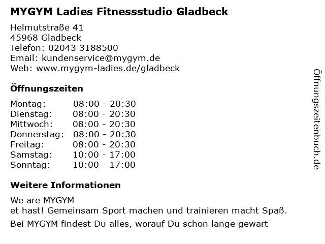 MYGYM Ladies Fitnessstudio Gladbeck in Gladbeck: Adresse und Öffnungszeiten
