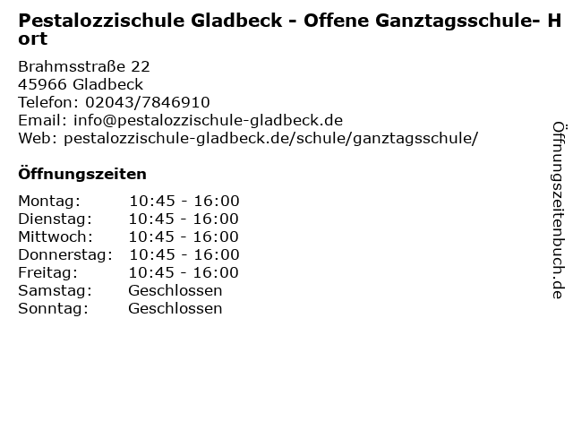Pestalozzischule Gladbeck - Offene Ganztagsschule- Hort in Gladbeck: Adresse und Öffnungszeiten