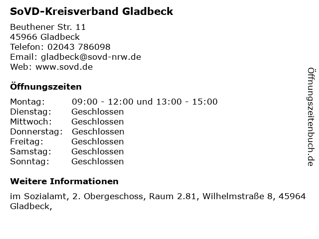 SoVD-Kreisverband Gladbeck in Gladbeck: Adresse und Öffnungszeiten