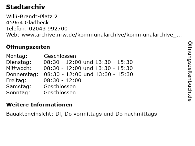 Stadtarchiv in Gladbeck: Adresse und Öffnungszeiten