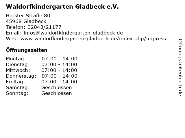 Waldorfkindergarten Gladbeck e.V. in Gladbeck: Adresse und Öffnungszeiten