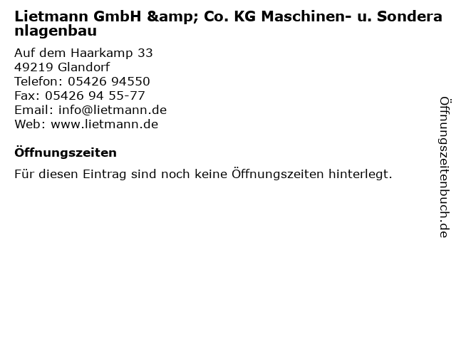 Lietmann GmbH & Co. KG Maschinen- u. Sonderanlagenbau in Glandorf: Adresse und Öffnungszeiten