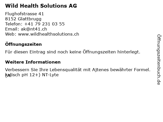 Wild Health Solutions AG in Glattbrugg: Adresse und Öffnungszeiten