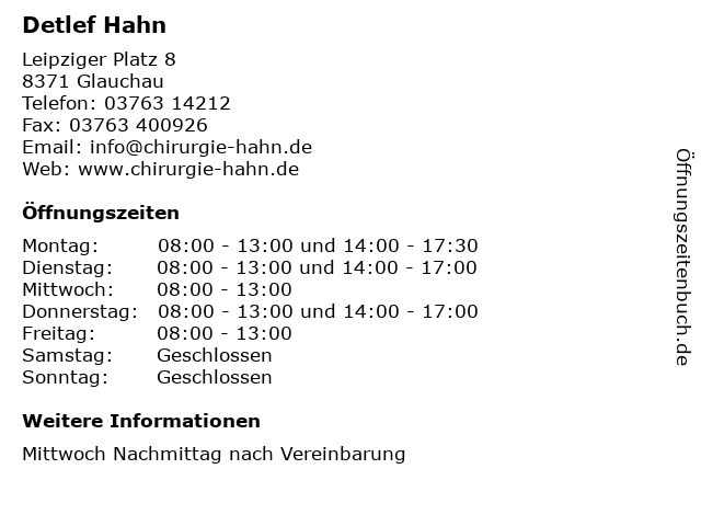 Detlef Hahn in Glauchau: Adresse und Öffnungszeiten
