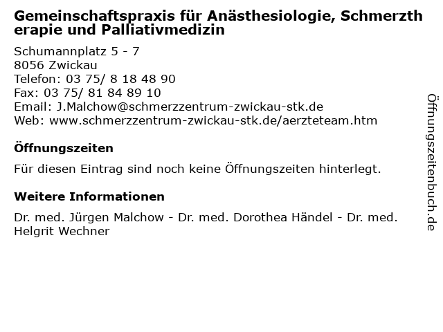 Dr. med. Jürgen Malchow in Glauchau: Adresse und Öffnungszeiten