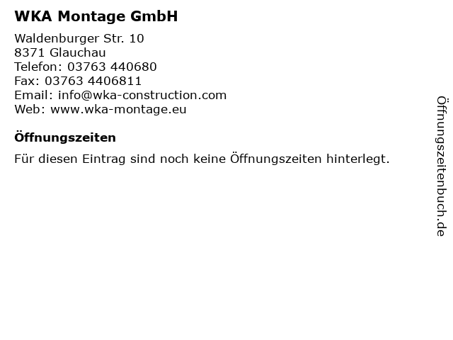 WKA Montage GmbH in Glauchau: Adresse und Öffnungszeiten