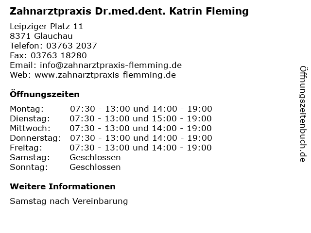 Zahnarztpraxis Dr.med.dent. Katrin Fleming in Glauchau: Adresse und Öffnungszeiten