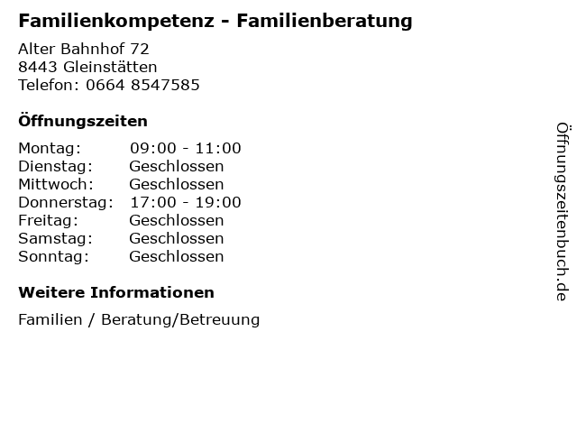 Familienkompetenz - Familienberatung in Gleinstätten: Adresse und Öffnungszeiten