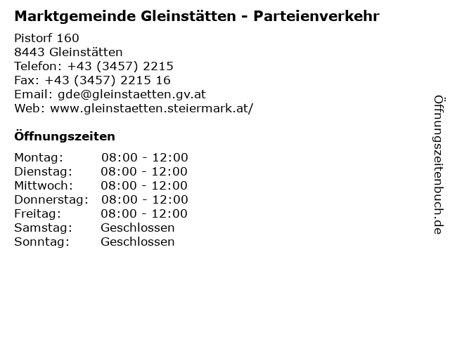 Marktgemeinde Gleinstätten - Parteienverkehr in Gleinstätten: Adresse und Öffnungszeiten