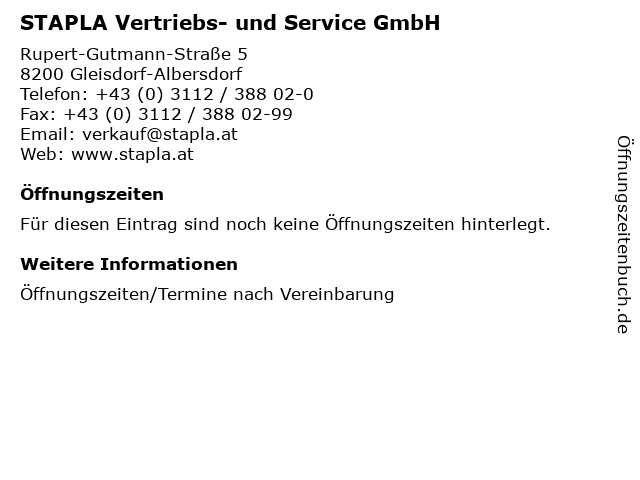 STAPLA Vertriebs- und Service GmbH in Gleisdorf-Albersdorf: Adresse und Öffnungszeiten