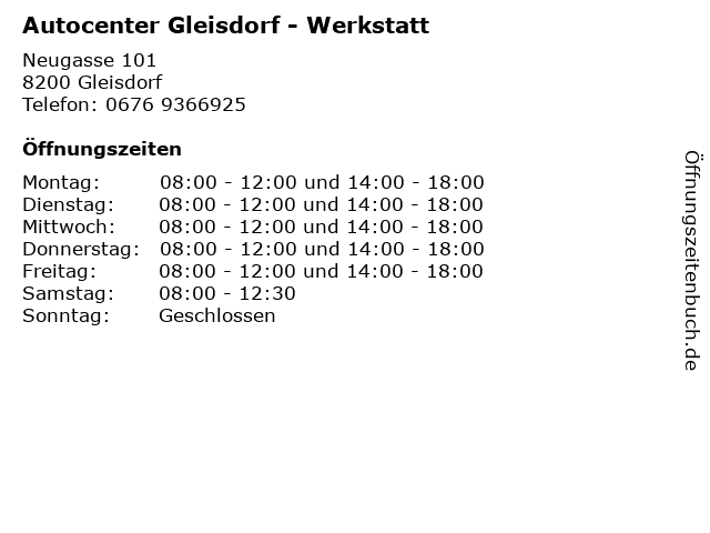 Autocenter Gleisdorf - Werkstatt in Gleisdorf: Adresse und Öffnungszeiten