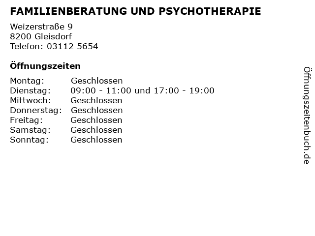 FAMILIENBERATUNG UND PSYCHOTHERAPIE in Gleisdorf: Adresse und Öffnungszeiten