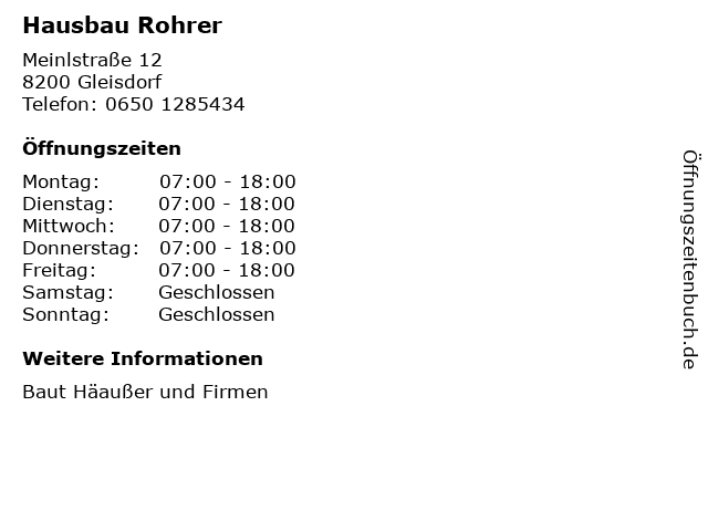 Hausbau Rohrer in Gleisdorf: Adresse und Öffnungszeiten