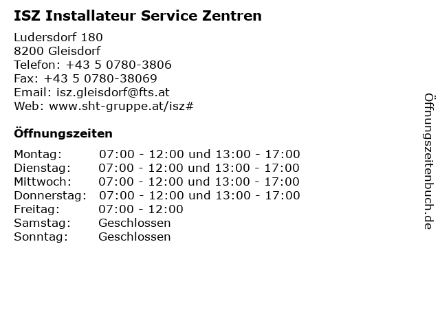 ISZ Installateur Service Zentren in Gleisdorf: Adresse und Öffnungszeiten
