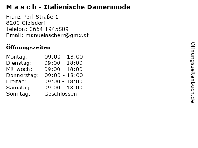 M a s c h - Italienische Damenmode in Gleisdorf: Adresse und Öffnungszeiten