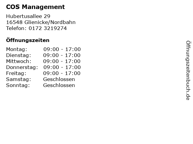 COS Management in Glienicke/Nordbahn: Adresse und Öffnungszeiten