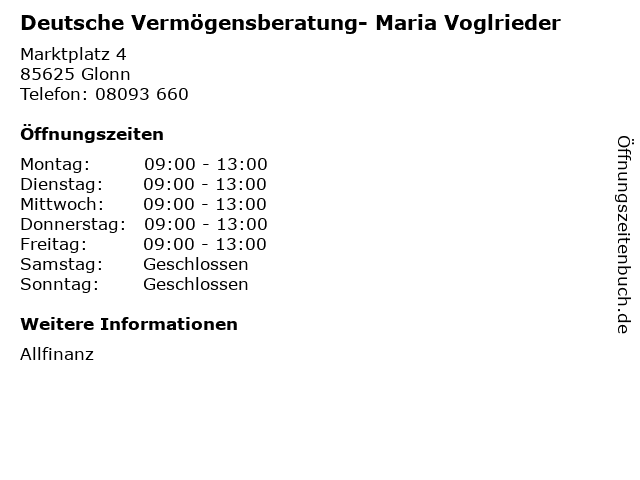 Deutsche Vermögensberatung- Maria Voglrieder in Glonn: Adresse und Öffnungszeiten