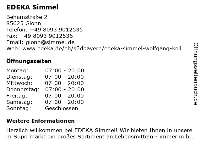 EDEKA Simmel in Glonn: Adresse und Öffnungszeiten